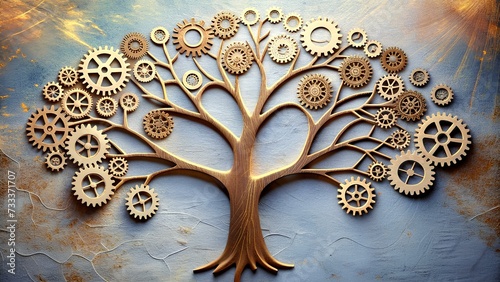 TechTree: Illustration of Innovation & Design with Interconnected Cogwheels photo