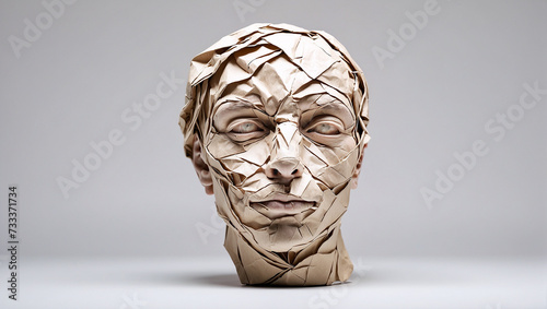 Aus geknülltem Papier modellierter Kopf photo
