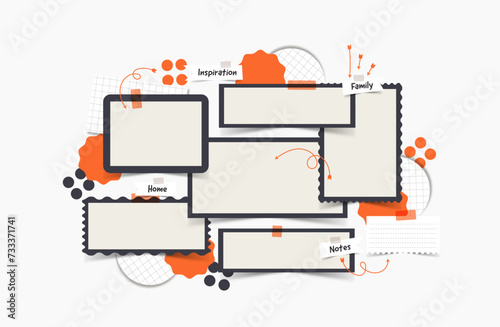 Vector photo collage template moodboard pictures grids vector illustration, vision board	
