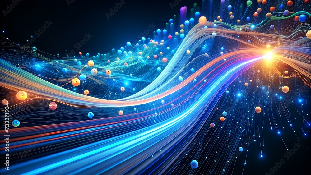 Obraz premium Vibrant Data Stream Illustration: Fluid Representation of Information Movement, Colorful Design, Flowing River, Symbolic Visuals