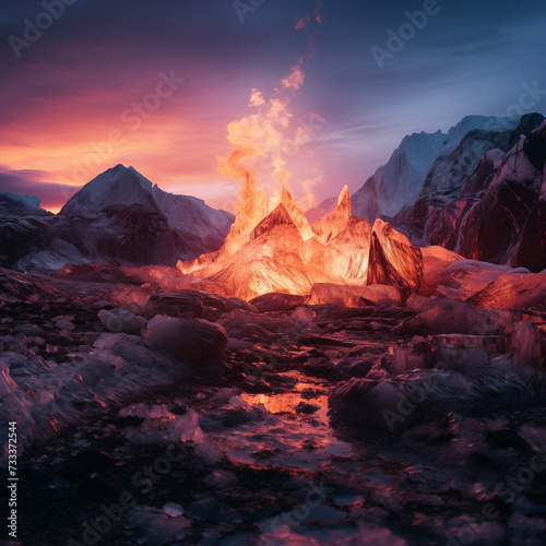 Glacier on fire climate change hot glacier melting glacier rising sea levels