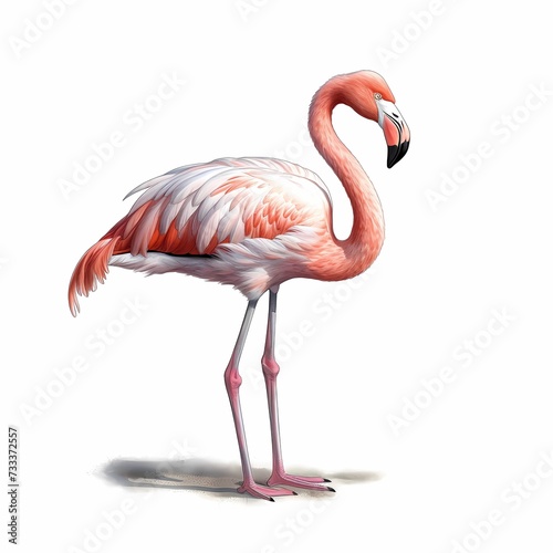 Vibrant Pink Flamingo Standing Gracefully on a White Background