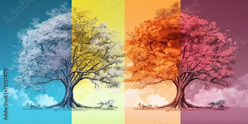 Trees representing the four seasons. Generative AI