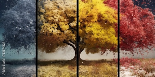 Trees representing the four seasons. Generative AI