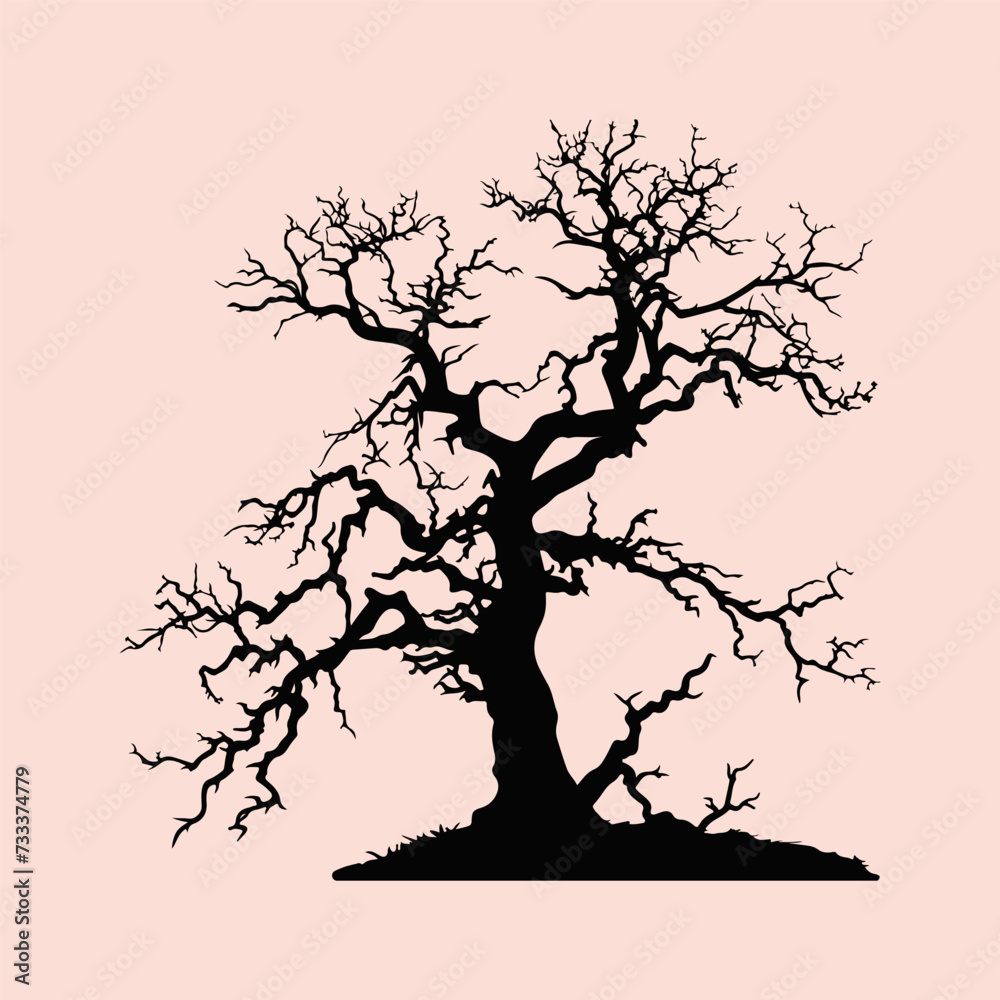 Fototapeta premium Haunted halloween black tree silhouette. Horror, spooky vector illustration