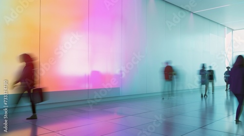 Vivid abstract projection on wall with silhouette of a person, symbolizing digital art and modern creative expression