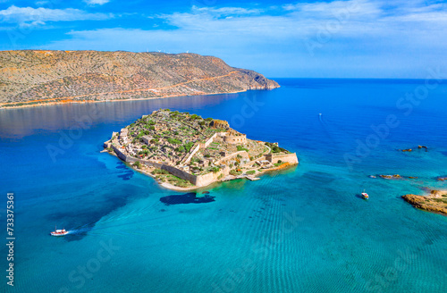 Fototapeta Naklejka Na Ścianę i Meble -  Aerial view of the island of Spinalonga, gulf of Elounda, Crete, Greece.