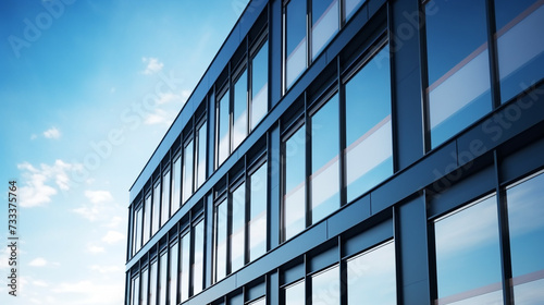 Building facade and large windows against a blue sky