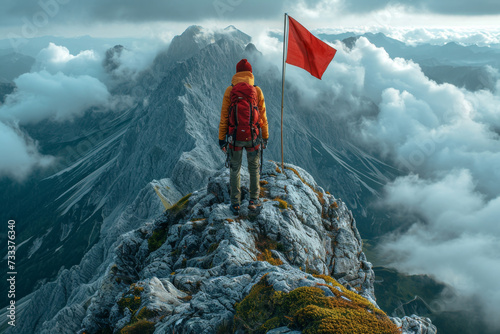 A man standing on top of a mountain. A conceptual photo composition of goals and achievements © Александр Лобач