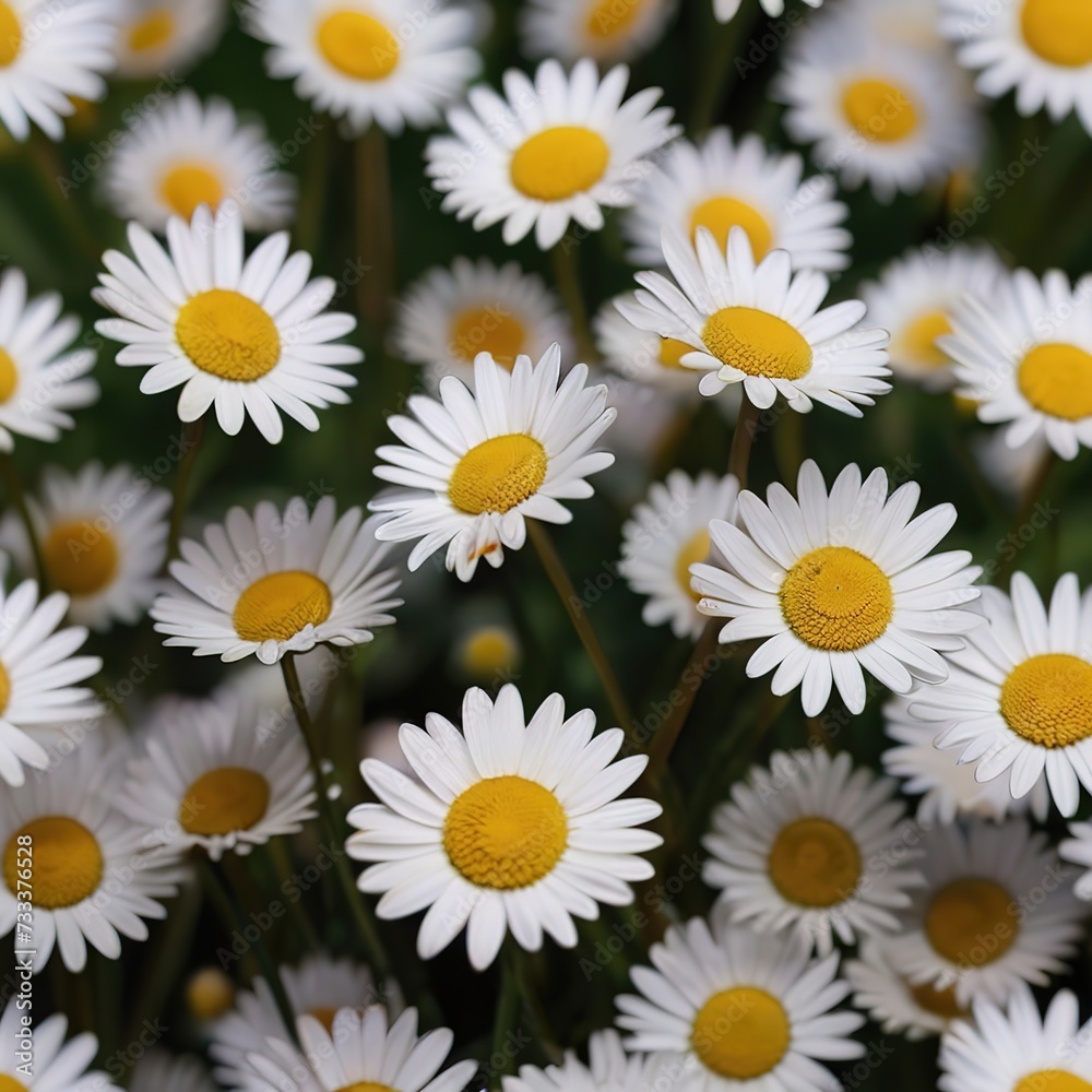 White daisies in the garden. Chamomile field.