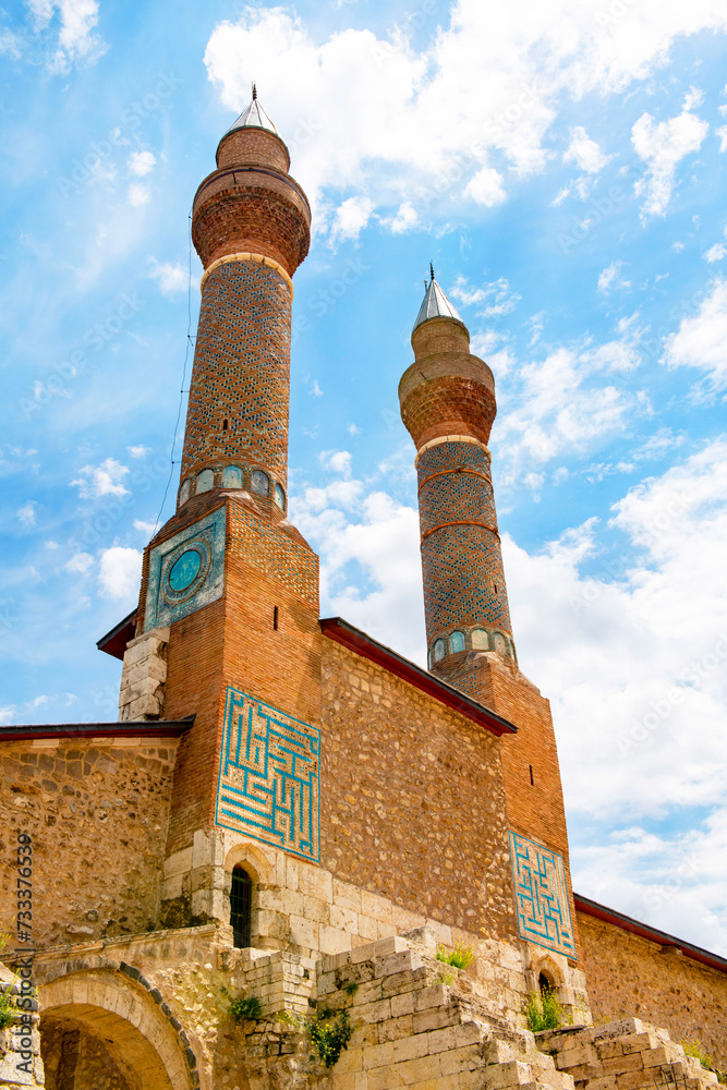 Cifte Minareli Medrese (Double Minaret Thelogical Schools). The structure is located at the city center. The structure has the biggest portal among the other theological schools in Anatolia. Sivas .