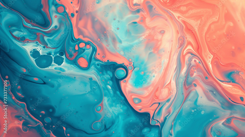 Turquoise Twilight on Abstract Art Coral Pink Paint Background with Liquid Fluid Grunge Texture