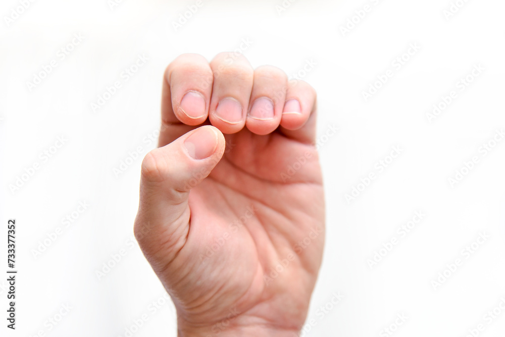 Man hand manicure close up view on white background Man hand manicure close up view on white background