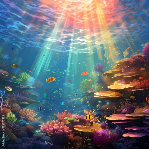 Vibrant Underwater Seascape with Sunrays Piercing through the Ocean