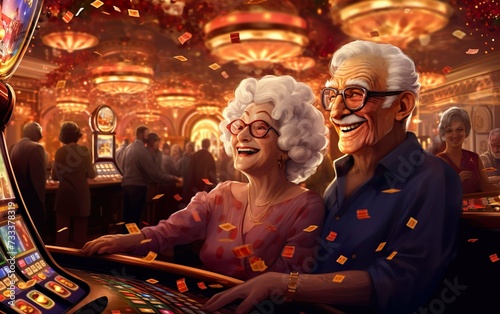 Grandma and grandpa in a crowded casino