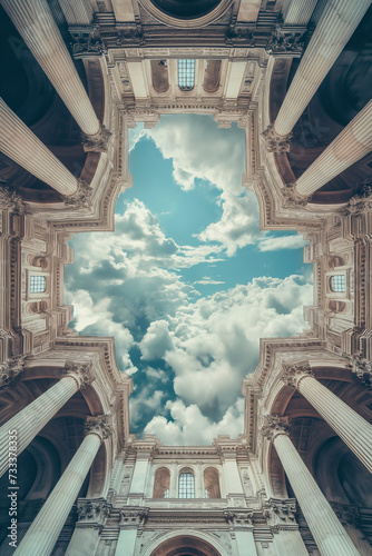 Corinthian building floating in the clouds
