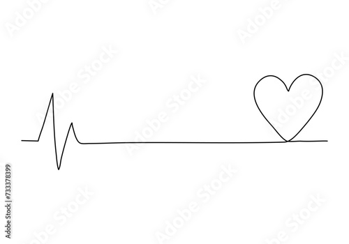 Heart and pulse, one line drawing vector illustration.
