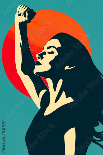 Illustration of a woman with raised hand. 
