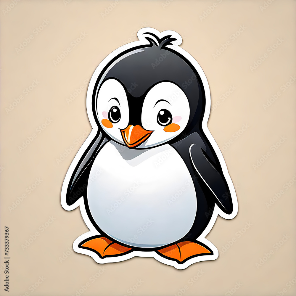 Obraz premium Penguin Logo Vector Cute Cartoon Illustration AI Generated Bashful