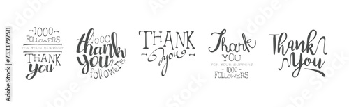 Thank You Lettering and Typography Inscription Vector Set