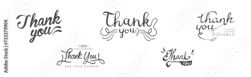 Thank You Lettering and Typography Inscription Vector Set