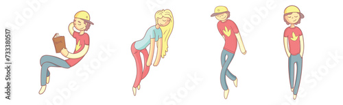 Man and Woman Character Relax Engaged in Different Activity Vector Set