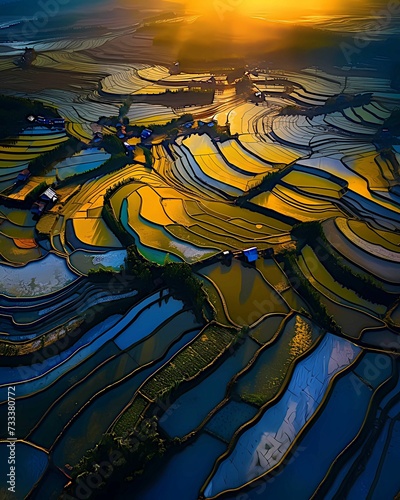 AI generated illustration of vibrant  lush  rice terraces