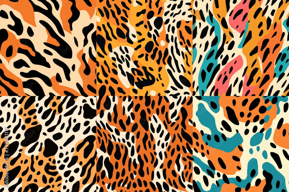 set of 6 seamless leopard animal pattern vector illustration isolated transparent background, cut out or cutout t-shirt design set of 6 seamless leopard animal pattern vector illustration isolated transparent background, cut out or cutout t-shirt design