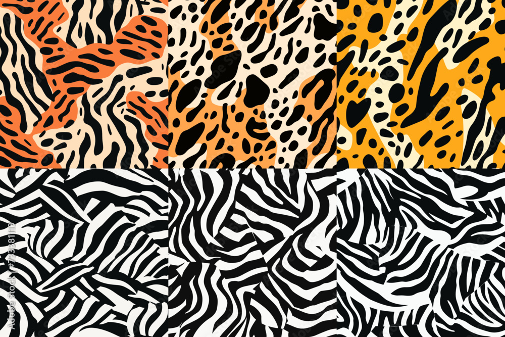 set of 6 seamless leopard zebra animal pattern vector illustration isolated transparent background, cut out or cutout t-shirt design set of 6 seamless leopard zebra animal pattern vector illustration isolated transparent background, cut out or cutout t-shirt design