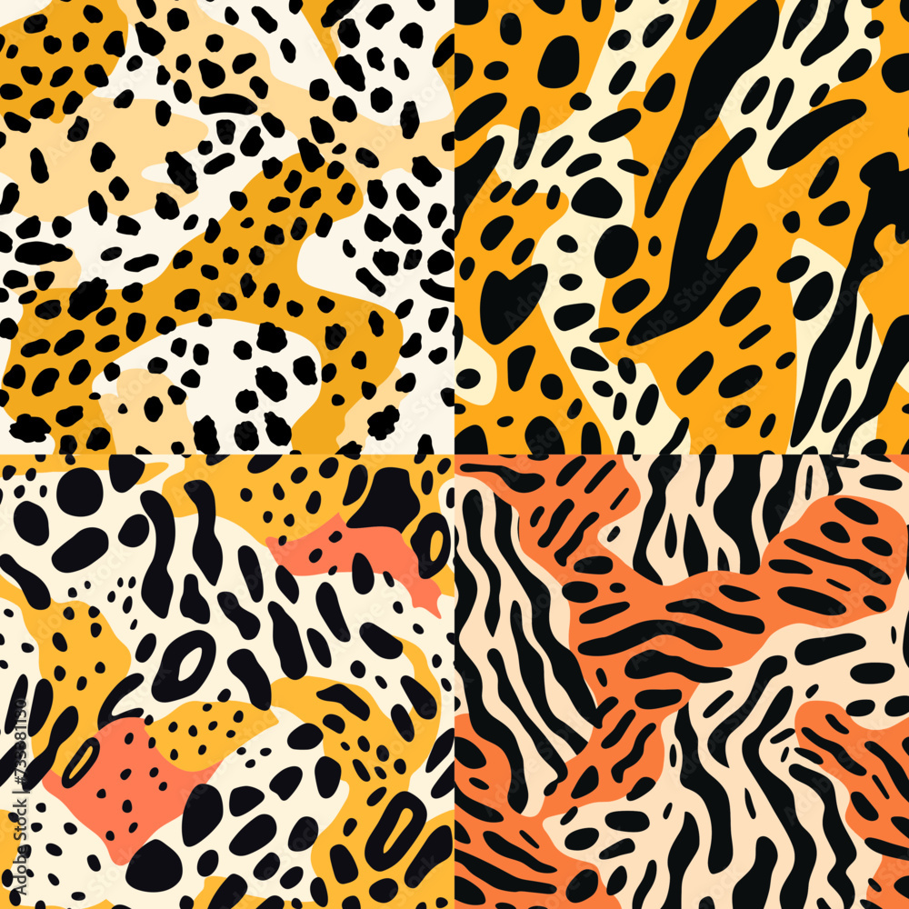 set of 4 seamless leopard animal pattern vector illustration isolated transparent background, cut out or cutout t-shirt design set of 4 seamless leopard animal pattern vector illustration isolated transparent background, cut out or cutout t-shirt design