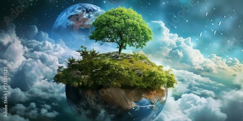 earth with a tree in space in a fantasy world wall art home decor print © Christopher
