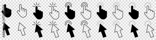 Set of hand cursor icons. Vector illustration isolated on transparent background photo