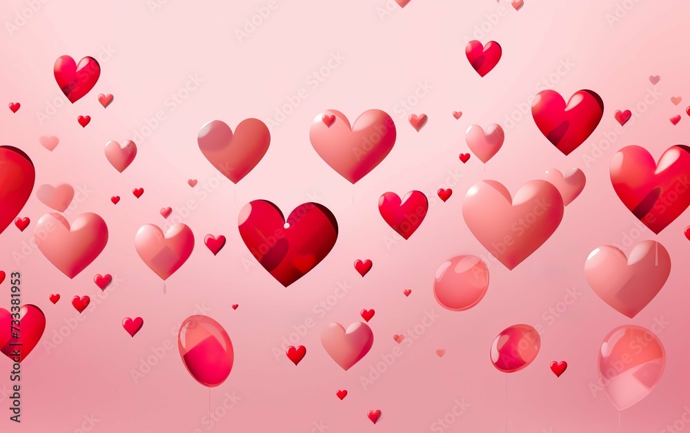 Various red hearts on pink background f e