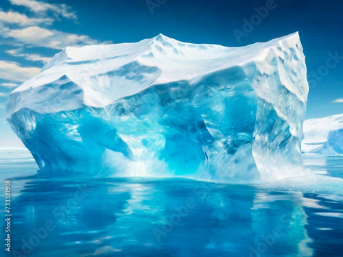 Iceberg on the ocean with blue water. Large sizes of ice-berg wallpaper. iceberg on the top of water background. © SMshuvo