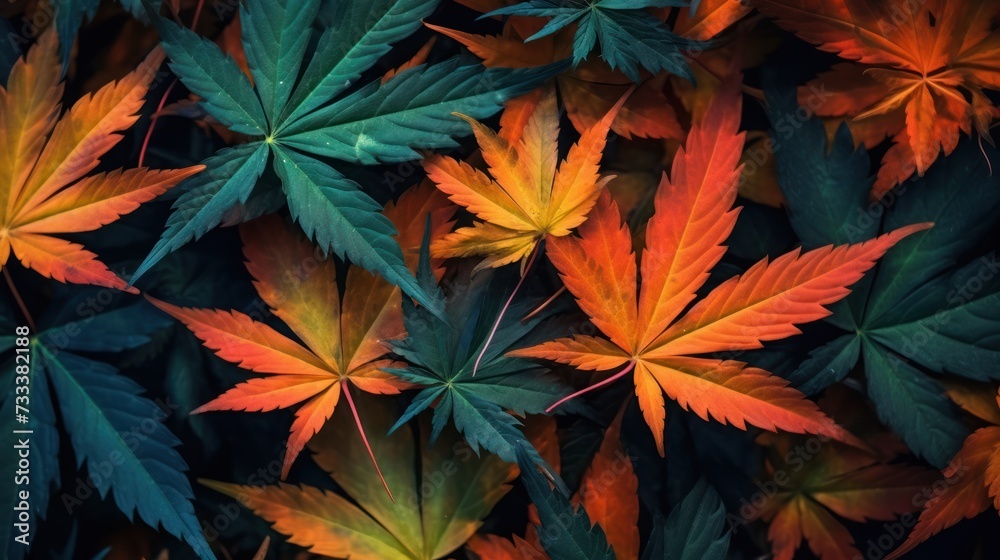 Colorful cannabis leaf pattern in autumn