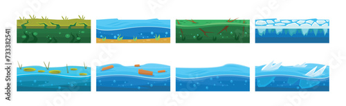 Water Fantasy Platforms for Mobile or Computer Games User Interface Vector Set