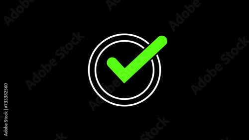 Green animated check mark in circle, sign of approval. photo