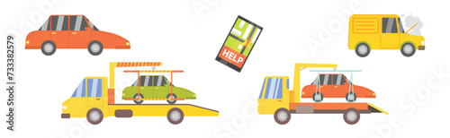 Car Accident on the Road and Emergency Service Vector Set