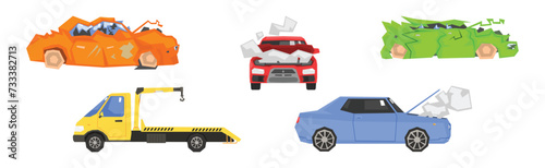 Car Accident on the Road and Emergency Service Vector Set