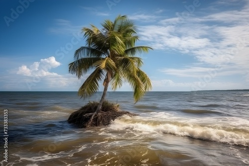 Idyllic Retreat A Single Palm Tree Gracing a Secluded Tropical Island Coastline
