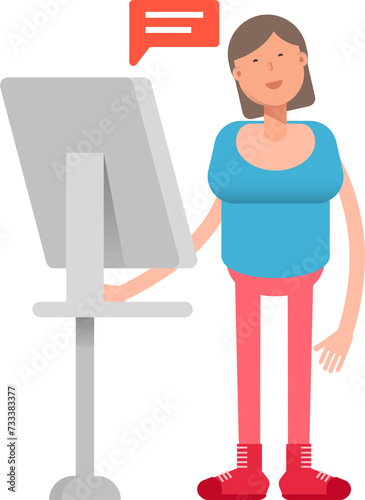 Woman Character Working on Computer 