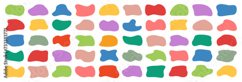 Organic blob shapes, colorful round forms. Abstract liquid modern blotch shapes. Hand drawn form of pebbles, drops and stone collection. Set of blotch shapes isolated. Colored vector illustration