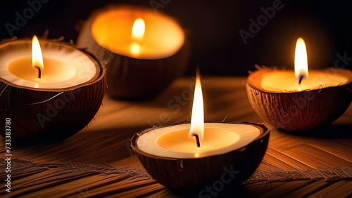 Natural handmade candles in coconut.