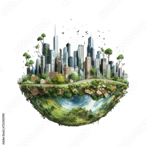 Earth forming the skyline of a city with healthy living elements, representing global urban well-being png