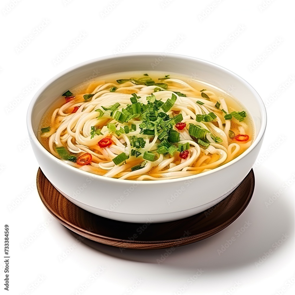 noodle soup closeup isolated on plain background noodle soup closeup isolated on plain background