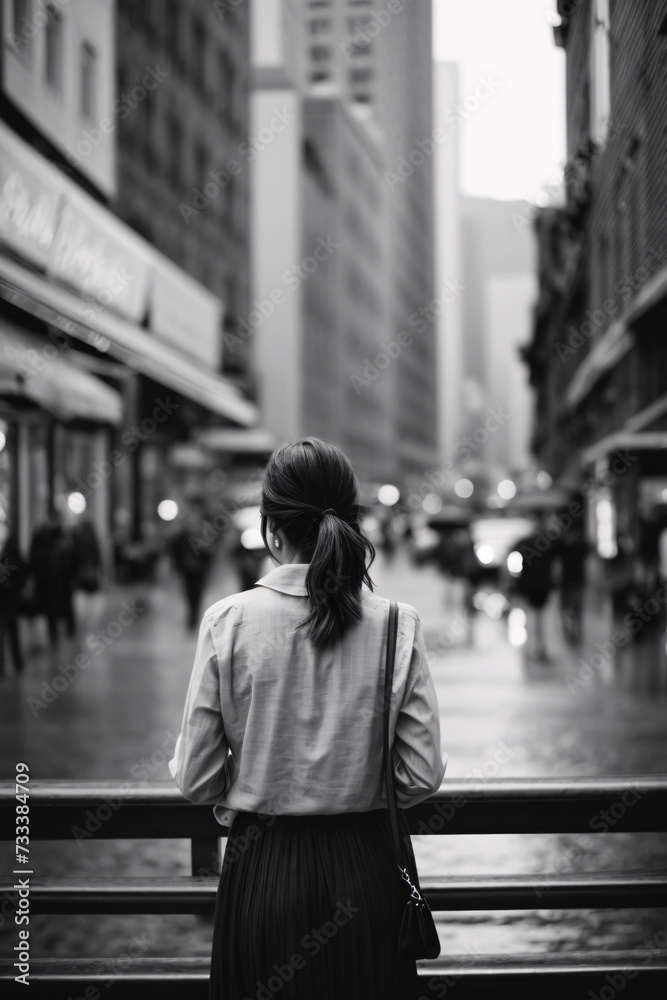 Fototapeta premium Urban Loneliness, Sad Young Woman in the Cityscape
