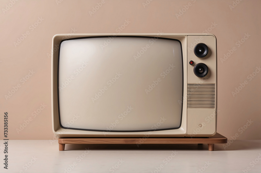 A retro and obsolete television, old technologies, peach color retro mockup