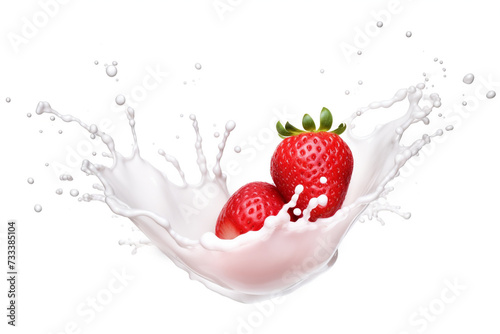 Milk splash with strawberries isolated on white background