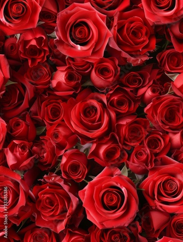 A captivating top view of a dense sea of red roses  symbolizing deep love and passion