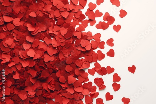 Dense spread of red hearts covering a surface, depicting love and Valentine's Day celebration photo